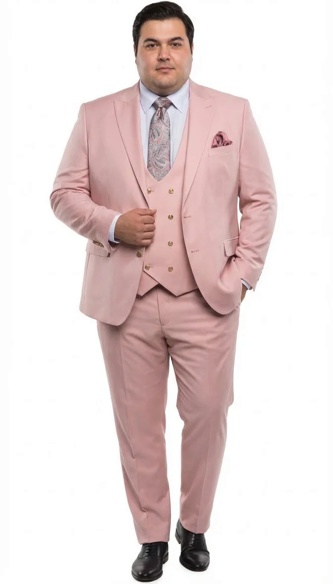Rossiman Slim Fit Pink Suit with Vest & Pants
