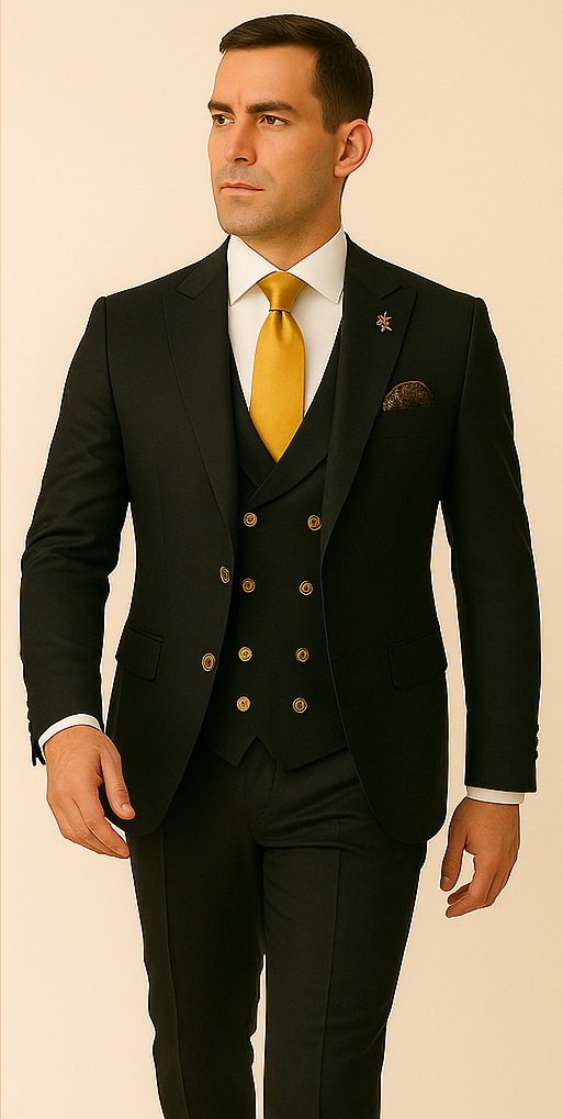 Rossi Man Black Double-Breasted Slim Fit Suit