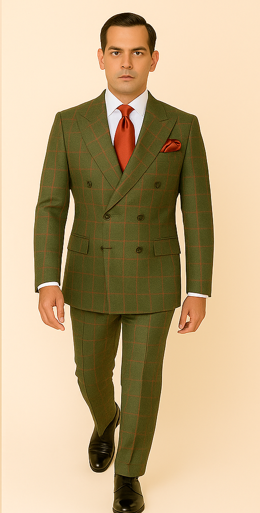 Double-Breasted Rich Green Suit for Men