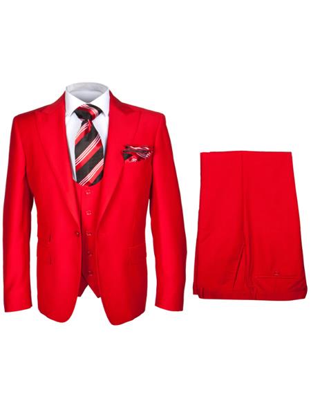 Rossiman Red Double Breasted Slim Fit Suit
