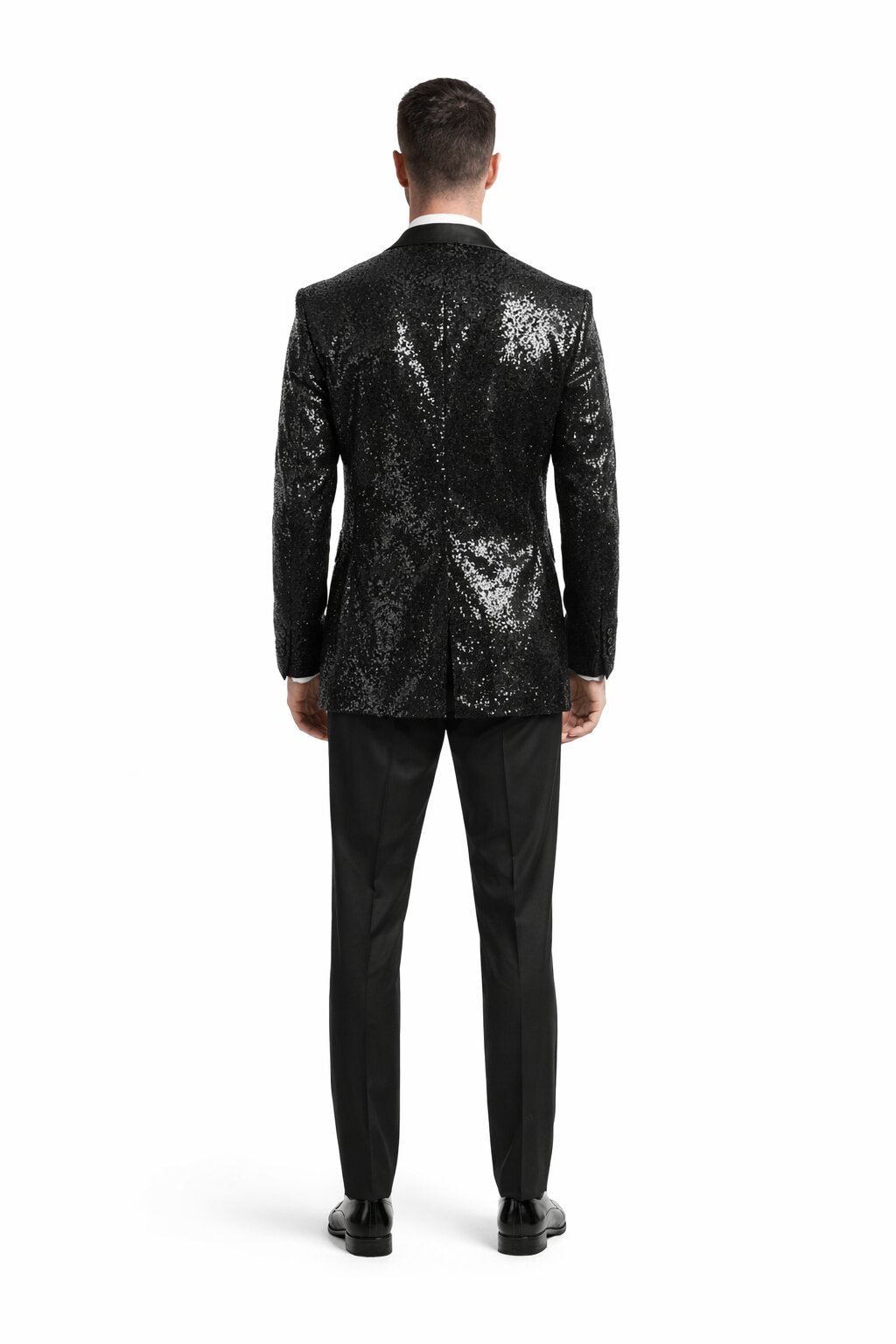 Black Sequin Tuxedo Blazer by Rossiman