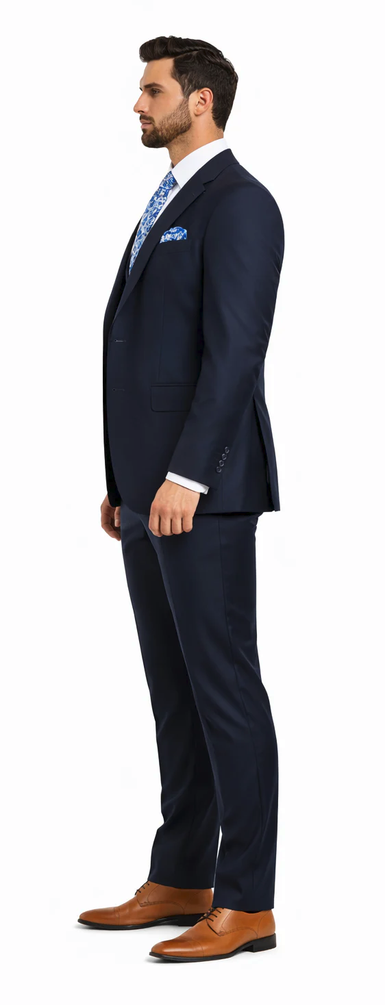 Rossiman Blue Slim-Fit Vested Suit for Men