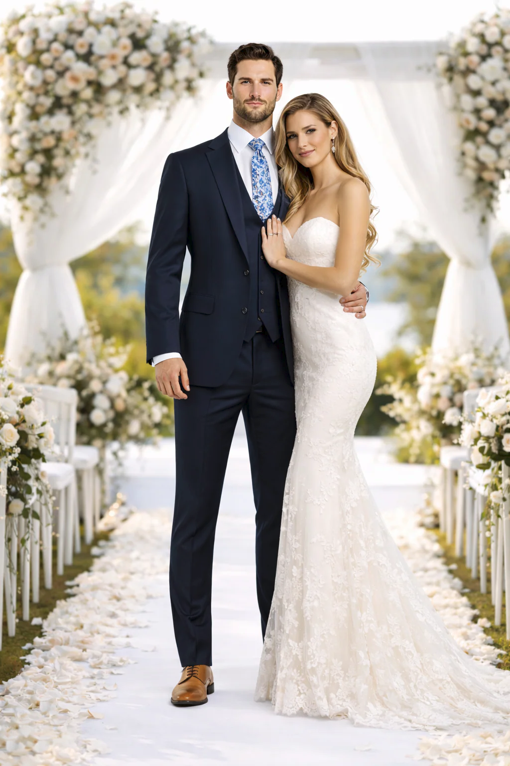 Rossiman Blue Slim-Fit Vested Suit for Men