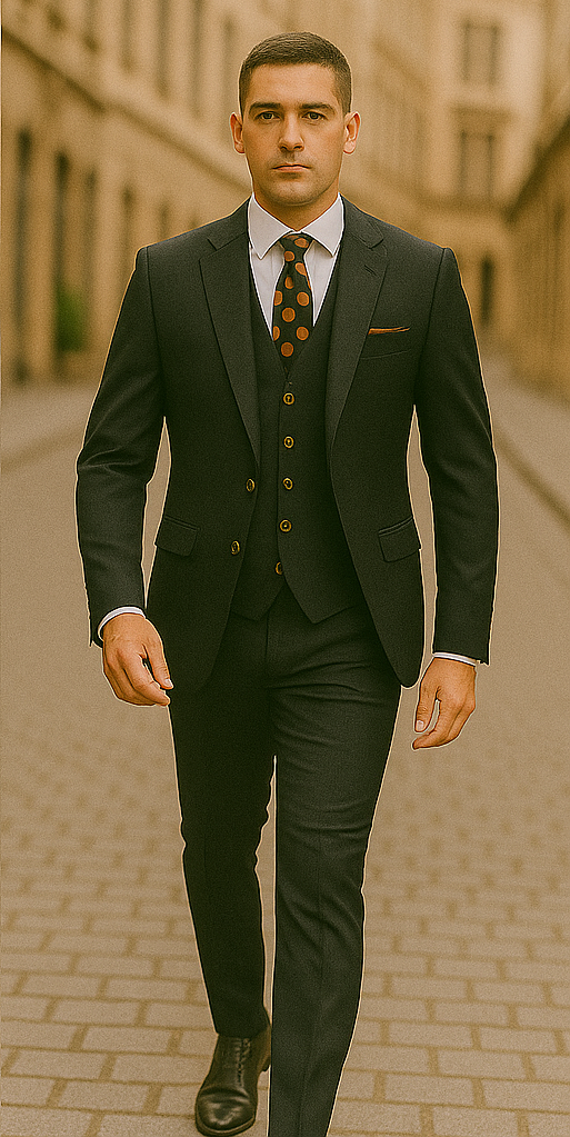 Rossiman Classic Black Peak Lapel Suit
