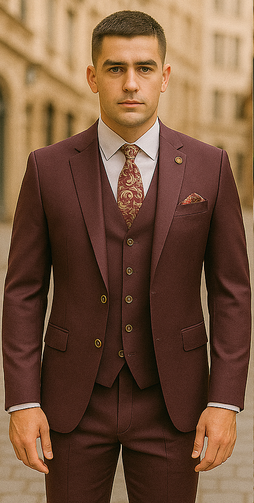 Rossiman Men's Burgundy Peak Lapel Suit