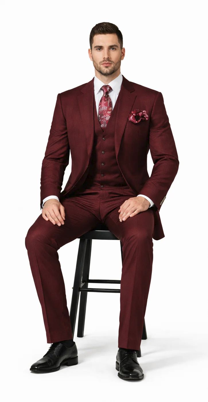 Rossiman Men's Burgundy Formal Suit