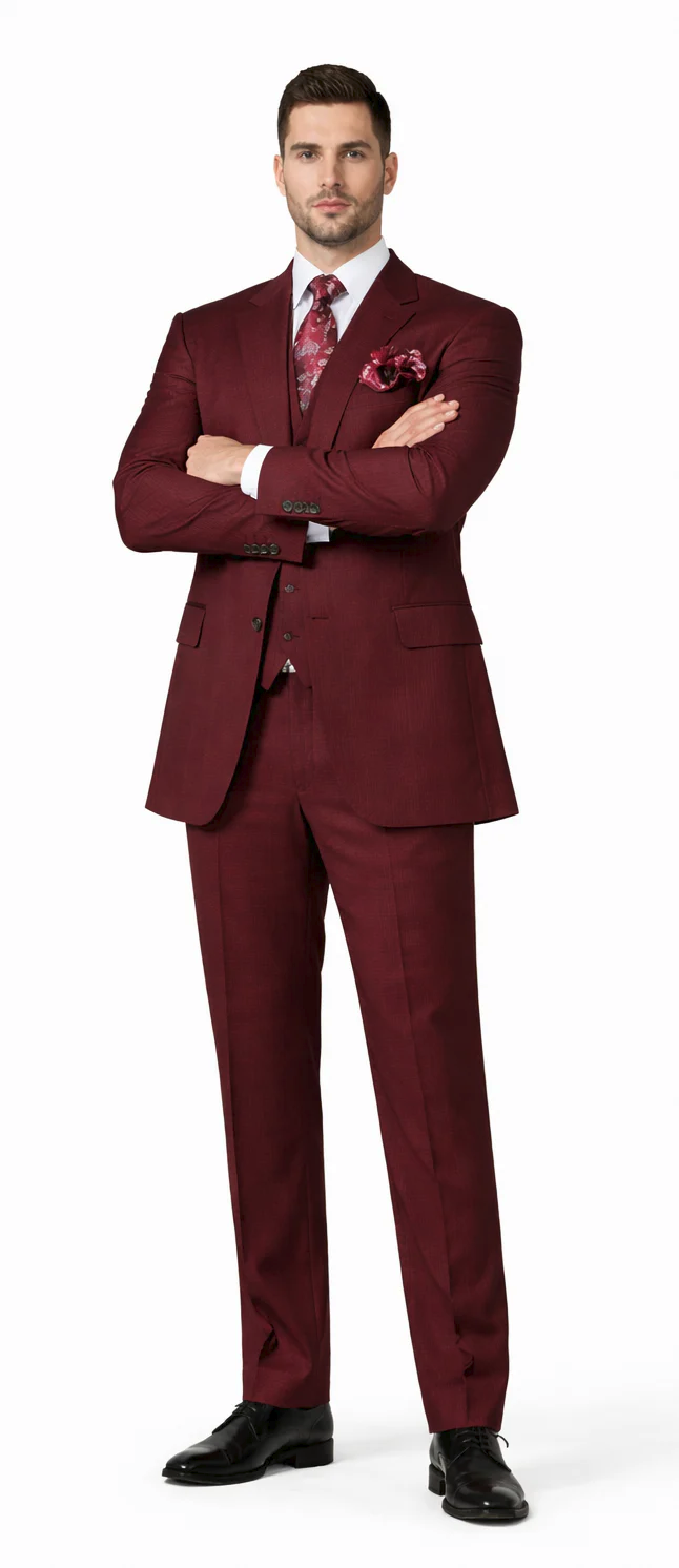 Rossiman Men's Burgundy Formal Suit