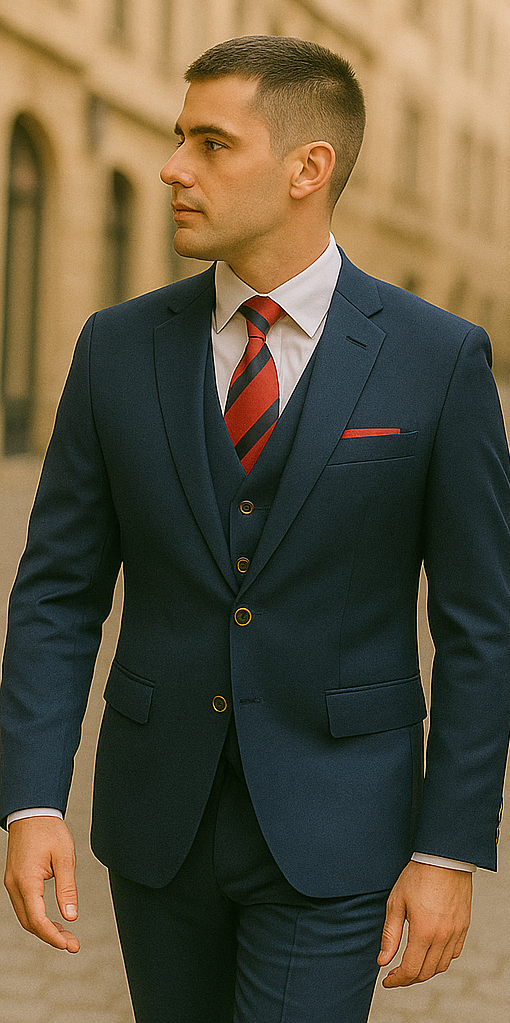 Rossiman Navy Classic Peak Lapel Suit & Vest