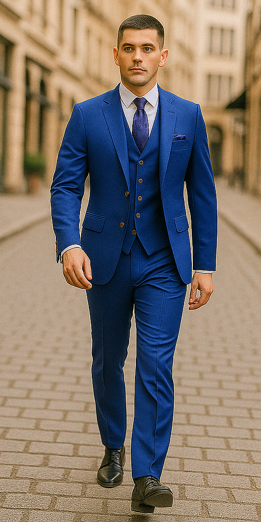 Rossiman Royal Blue 1-Button Suit & Vest