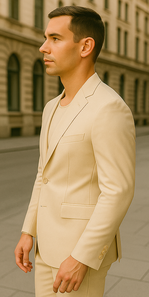 Rossiman Men’s Cream Sateen Suit - Glossy Formalwear