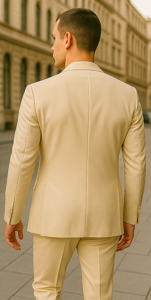 Rossiman Men’s Cream Sateen Suit - Glossy Formalwear