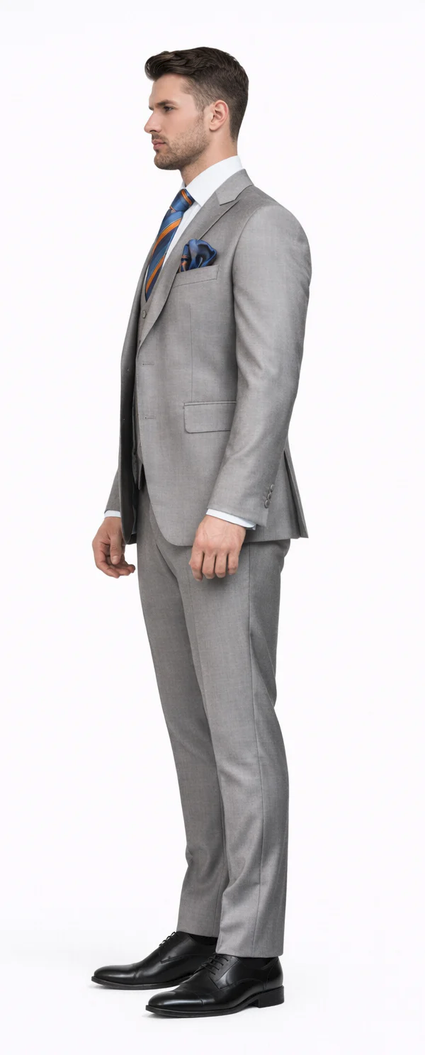 Rossiman Men's Gray Slim-fit Vested Suit