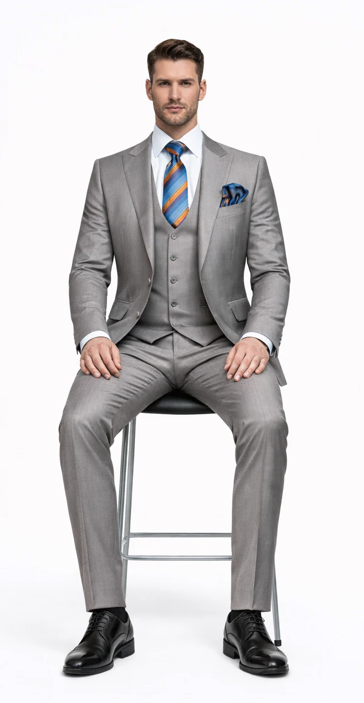 Rossiman Men's Gray Slim-fit Vested Suit