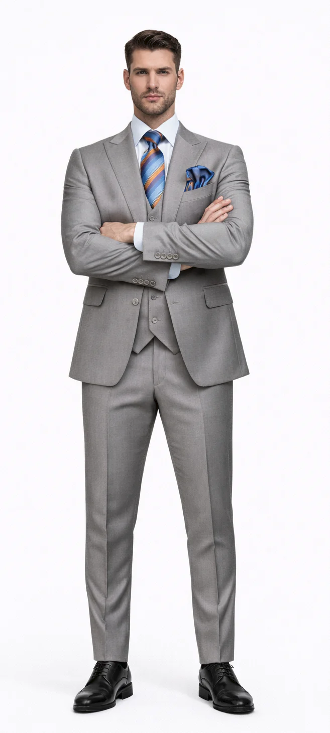 Rossiman Men's Gray Slim-fit Vested Suit