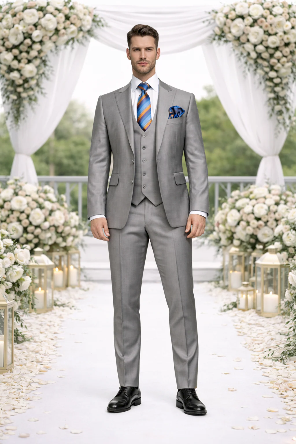 Rossiman Men's Gray Slim-fit Vested Suit