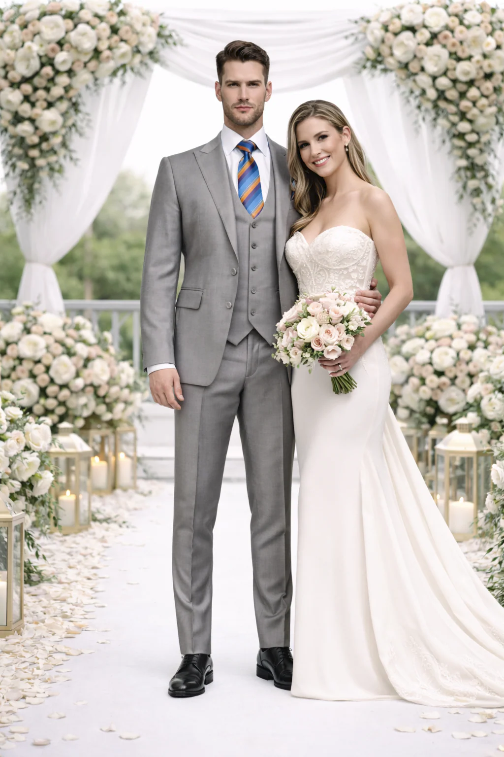 Rossiman Men's Gray Slim-fit Vested Suit