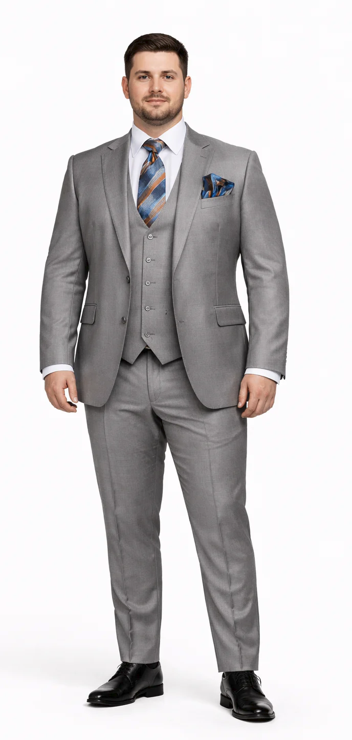 Rossiman Men's Gray Slim-fit Vested Suit