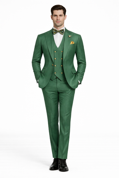 Rossiman Green Slim Fit Suit with Vest