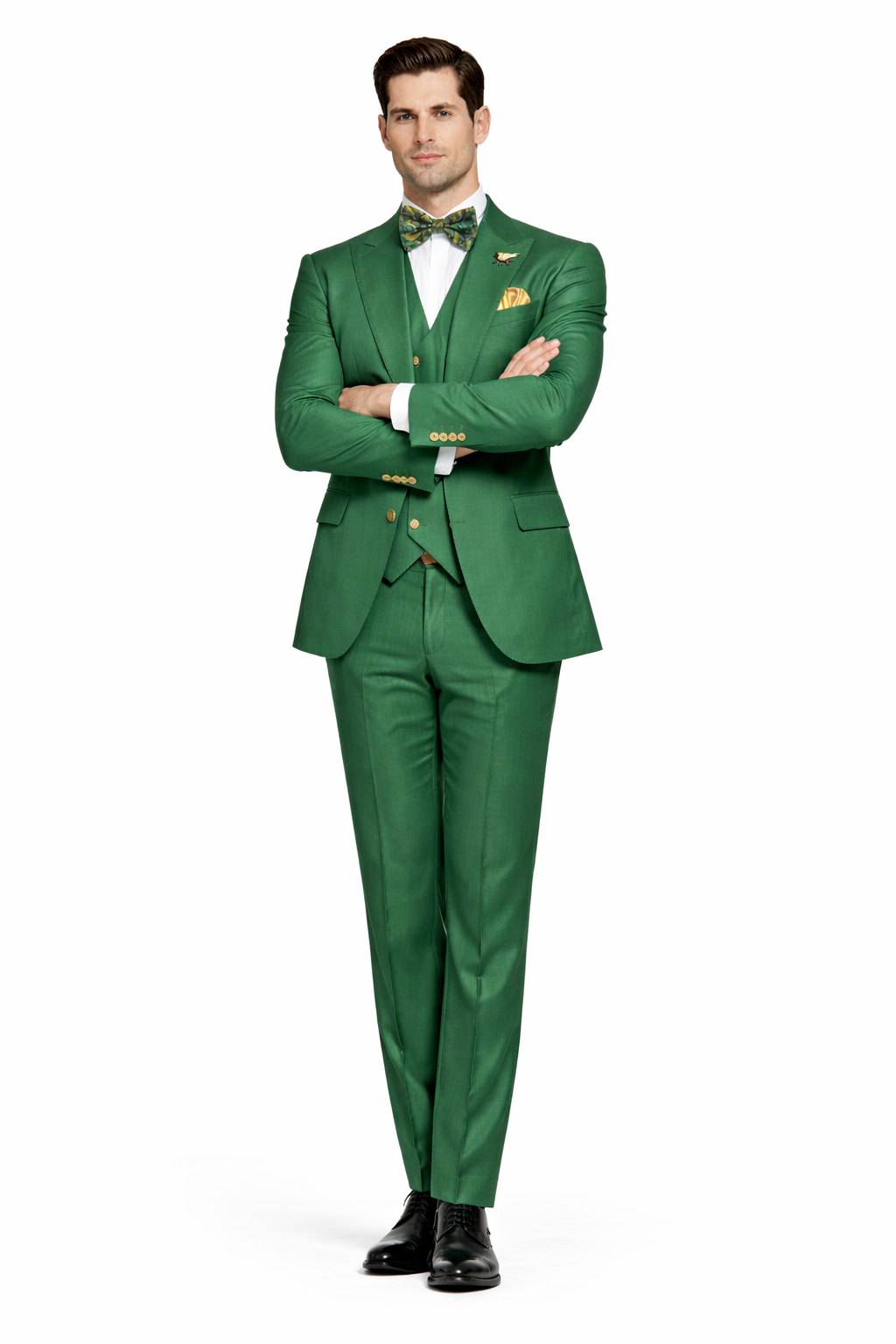 Rossiman Green Slim Fit Suit with Vest