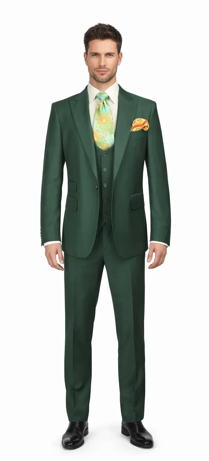 hunter green dress pants men Rossiman Slim Fit 3-Piece Suit MensItaly how to style green pants men