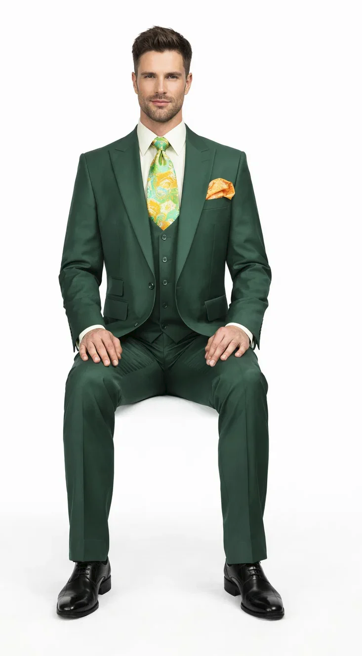 Rossiman Hunter Green Slim Fit 3-Piece Men's Suit