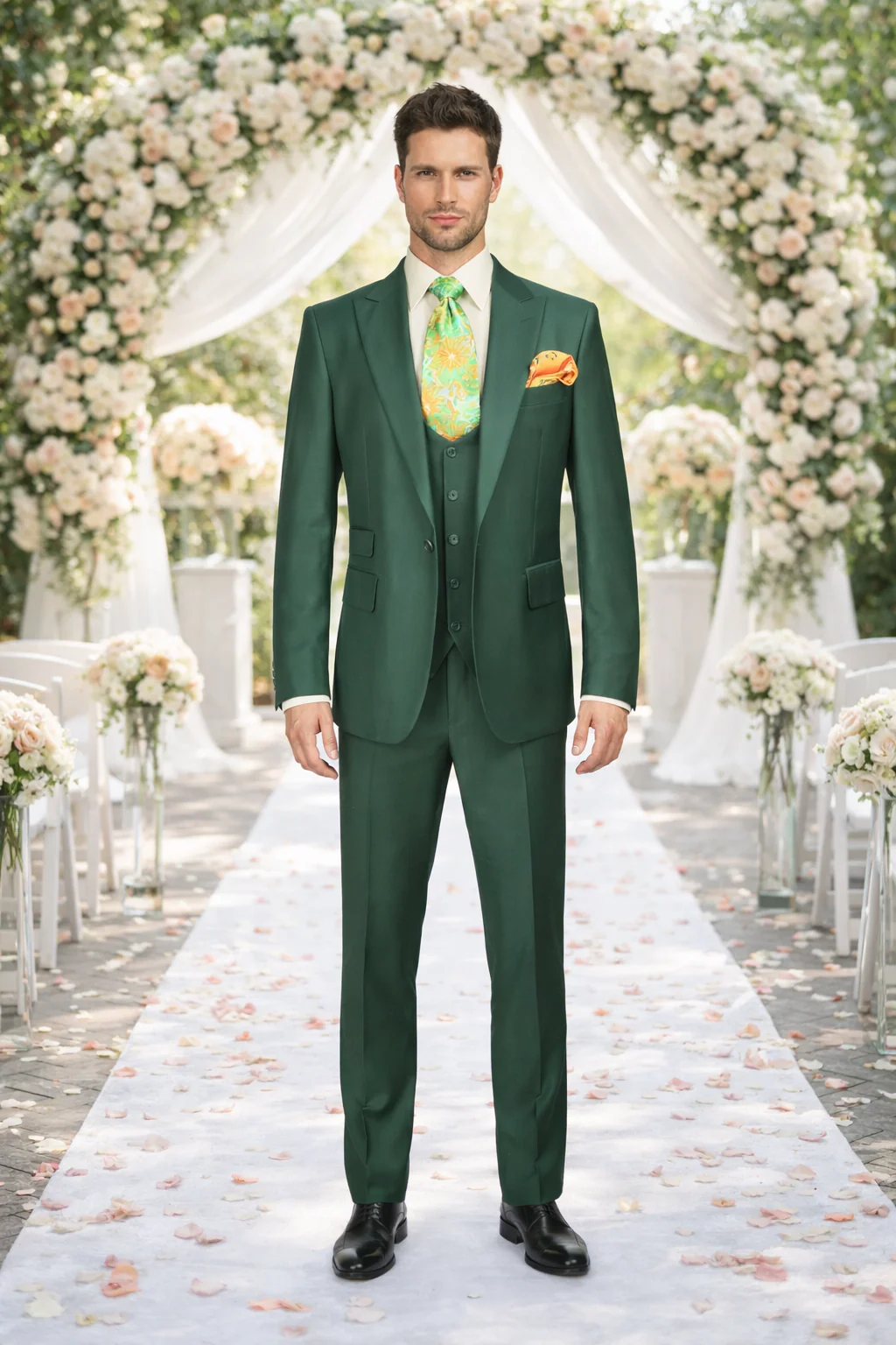 Rossiman Hunter Green Slim Fit 3-Piece Men's Suit