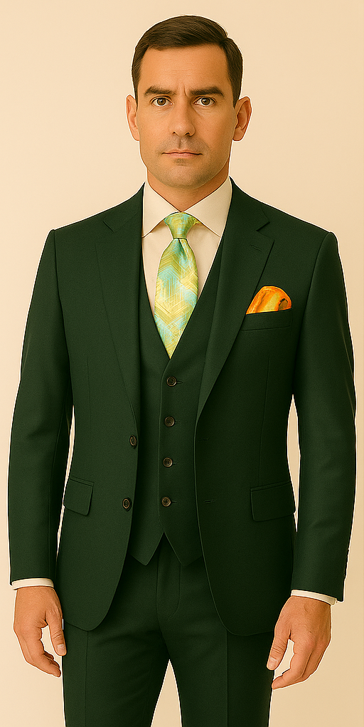 Rossiman Hunter Green Slim Fit 3-Piece Men's Suit