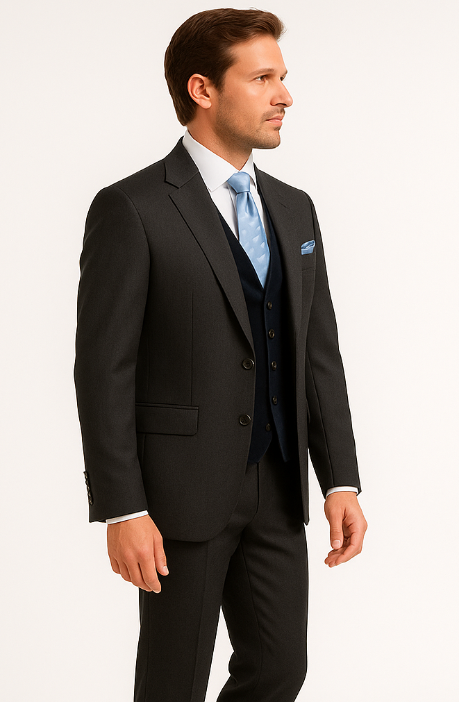 Rossiman Men's 3-Piece Dark Gray Slim Fit Suit
