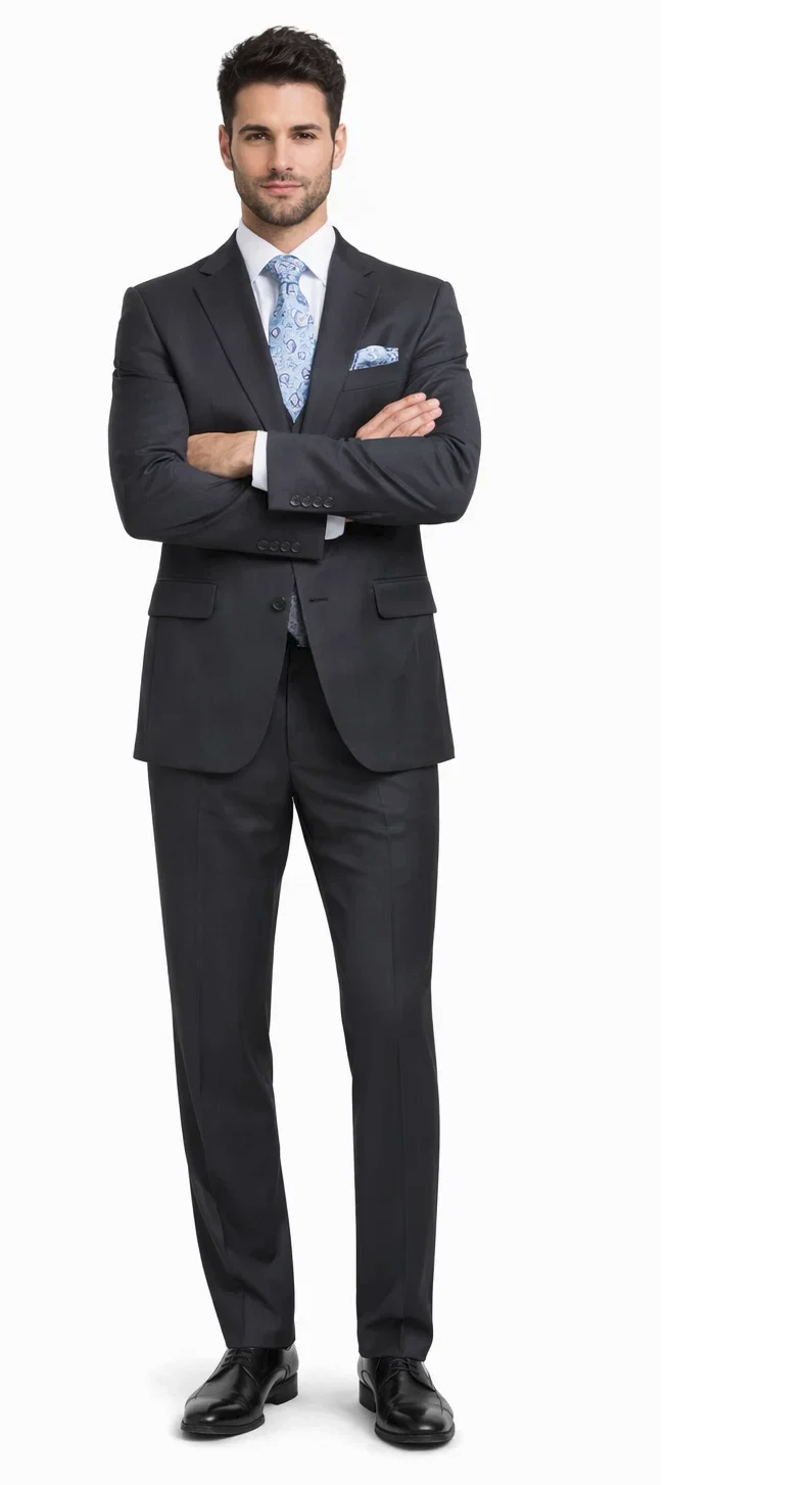 Rossiman Men's 3-Piece Dark Gray Slim Fit Suit
