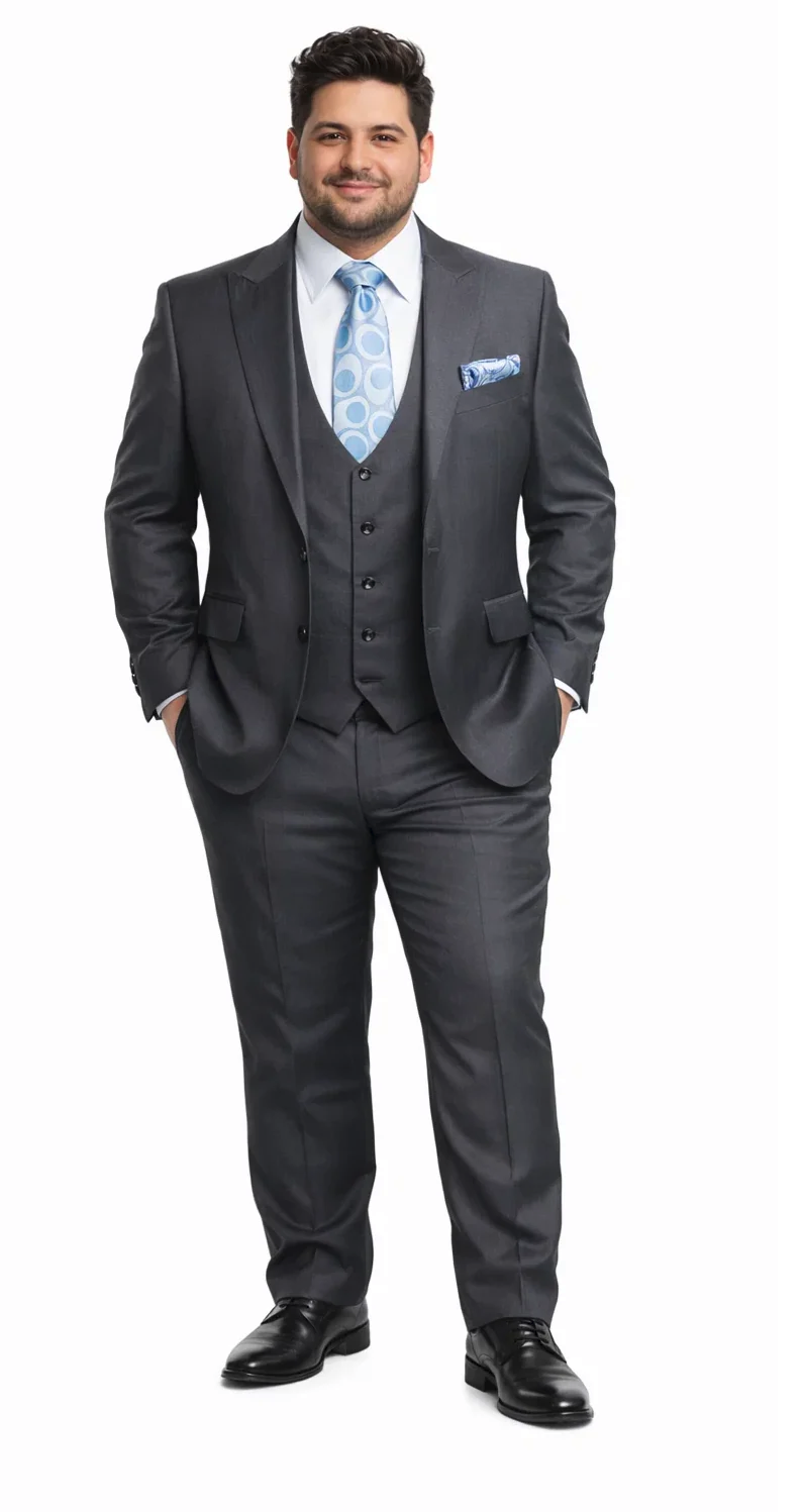 Rossiman Men's 3-Piece Dark Gray Slim Fit Suit