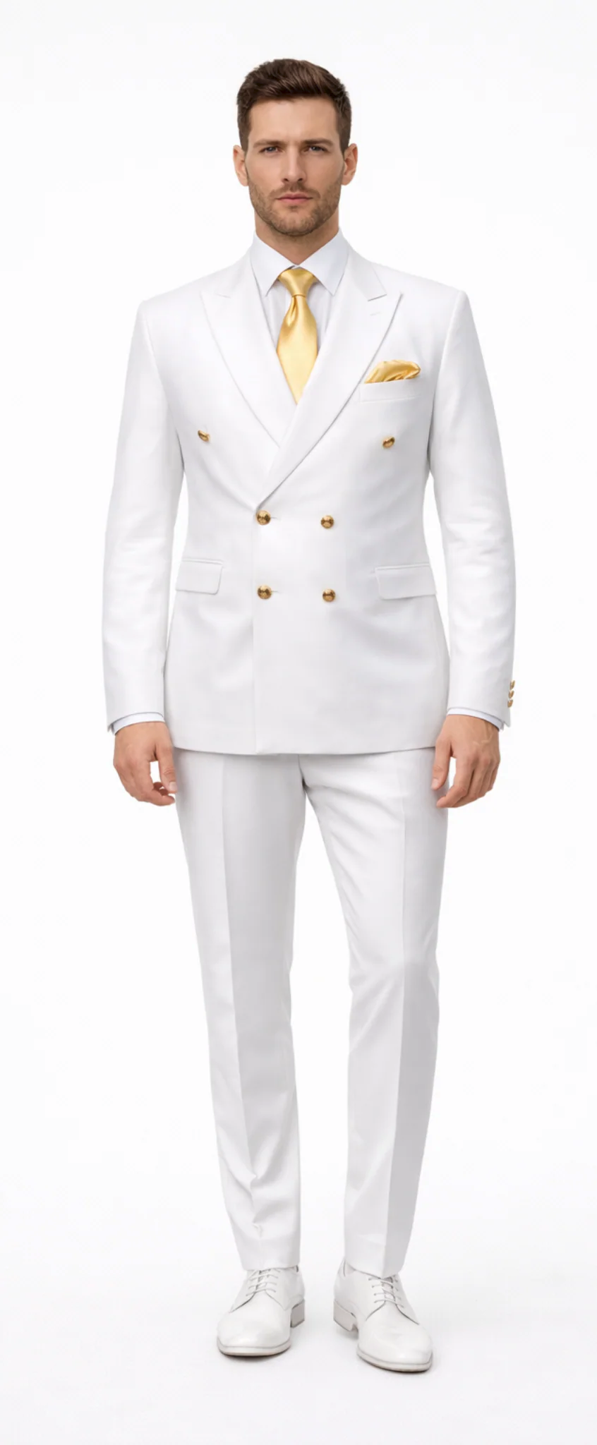 Rossiman White Double-Breasted Slim Suit 3-Piece