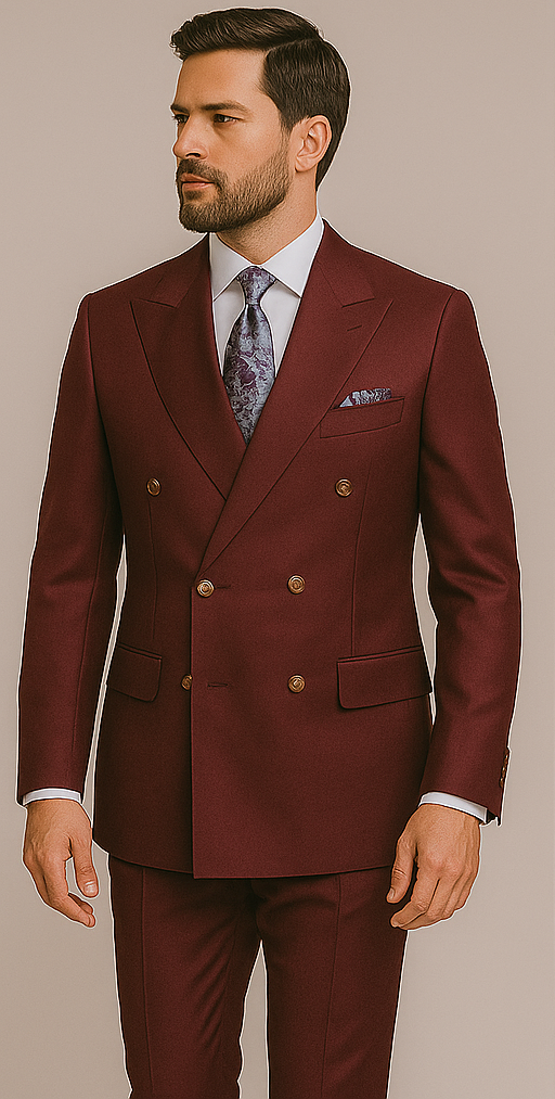Burgundy Slim Fit Double-Breasted Suit by Rossiman