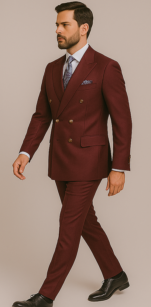 Burgundy Slim Fit Double-Breasted Suit by Rossiman