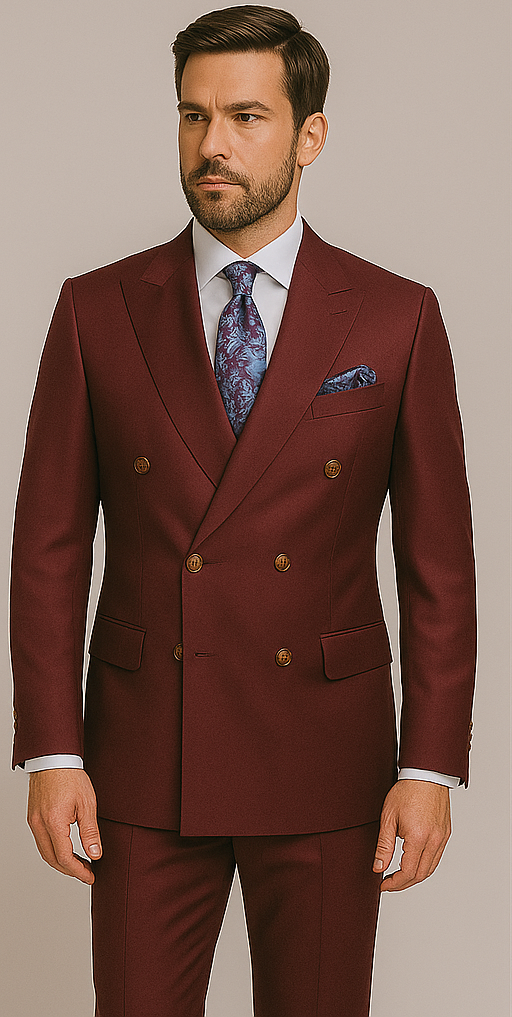 Burgundy Slim Fit Double-Breasted Suit by Rossiman