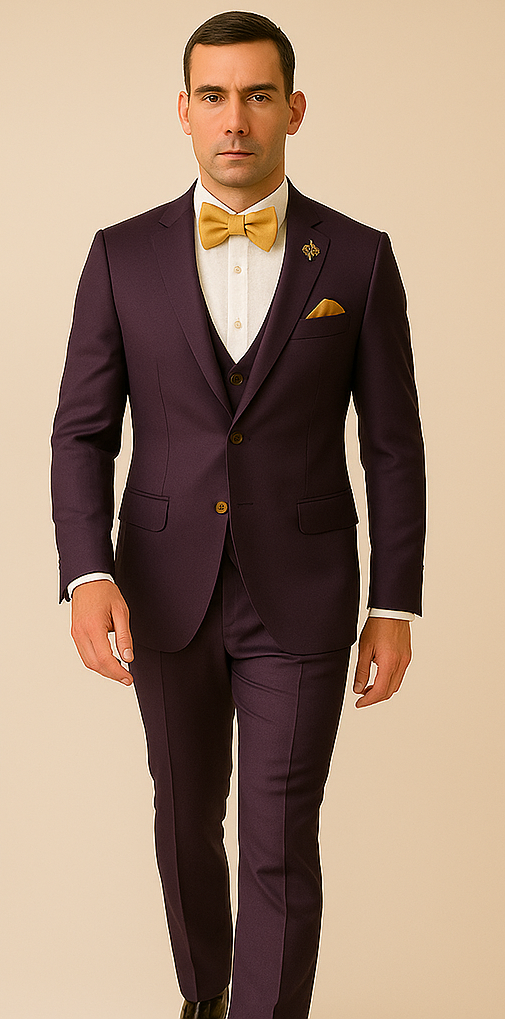 Plum Purple Double-Breasted Suit with Gold Buttons
