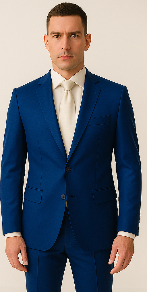 Rossiman Royal Blue Sateen Suit: Bold & Refined