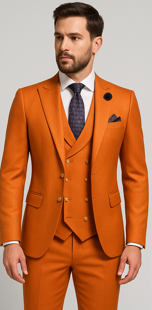 Rossiman Rust Slim Fit 3-Piece Suit for Men