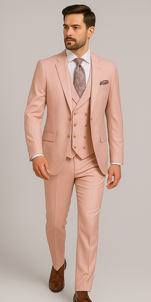 Rossiman Slim Fit Pink Suit with Vest & Pants