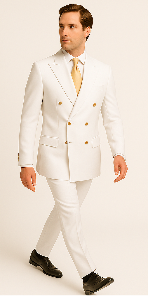 Rossiman White Double-Breasted Slim Suit 3-Piece