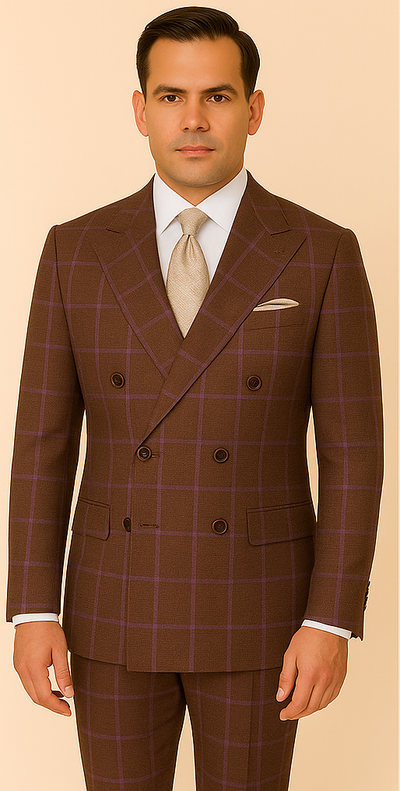 Rossiman Gray & Lavender Double-Breasted Plaid Suit
