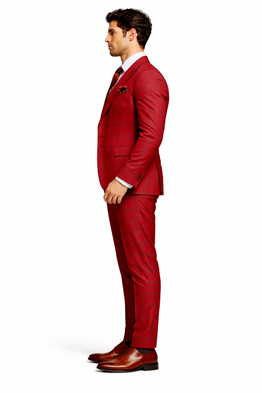 Rossiman Red & Blue Windowpane Double-Breasted Suit