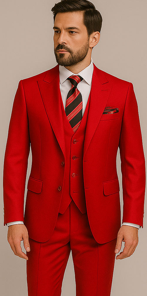 Rossiman Red Slim Fit Double-Breasted Suit for Men