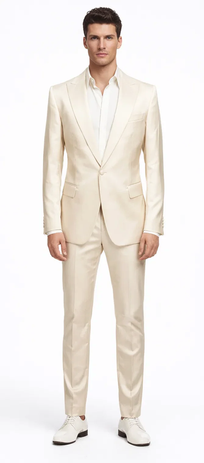 Rossiman Menβs Cream Sateen Suit - Glossy Formalwear