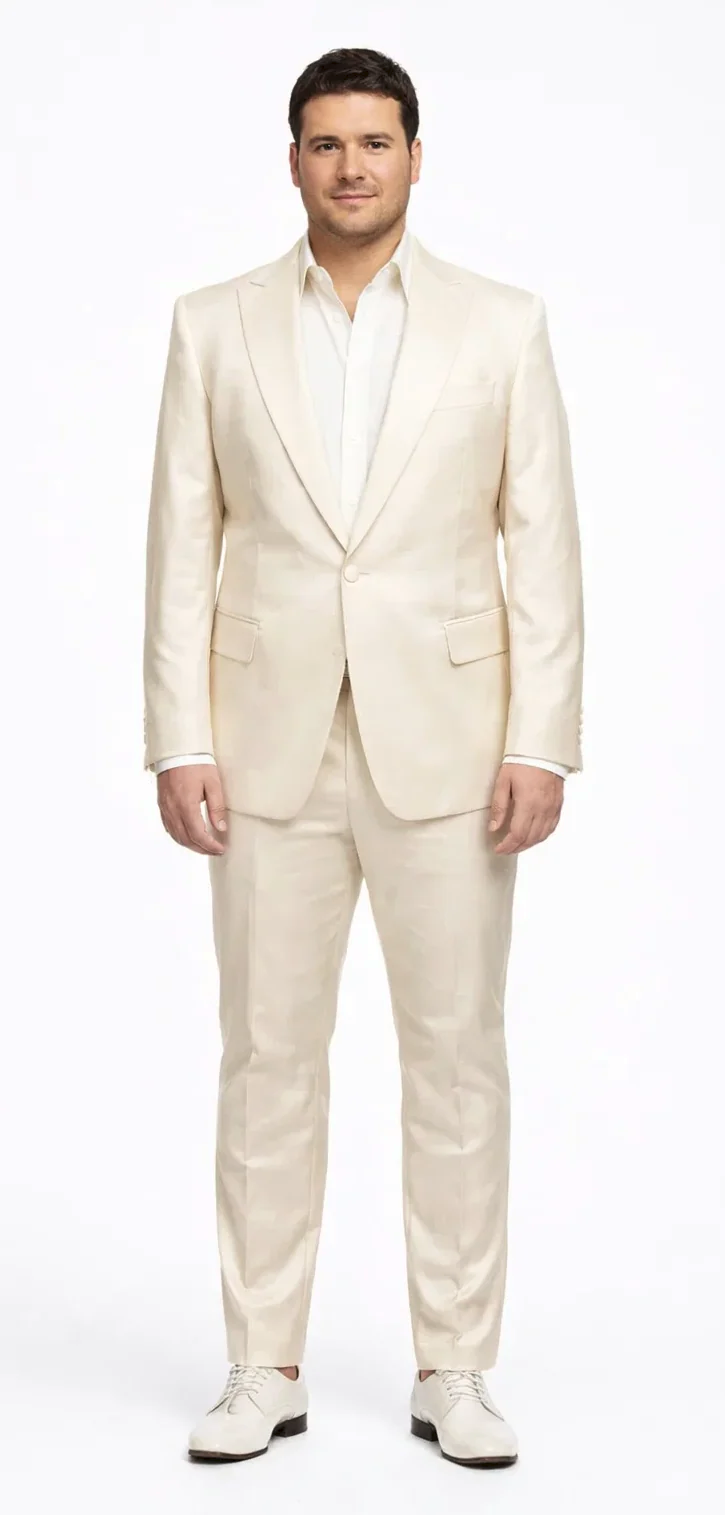 Rossiman Sateen Cream Shiny Suit