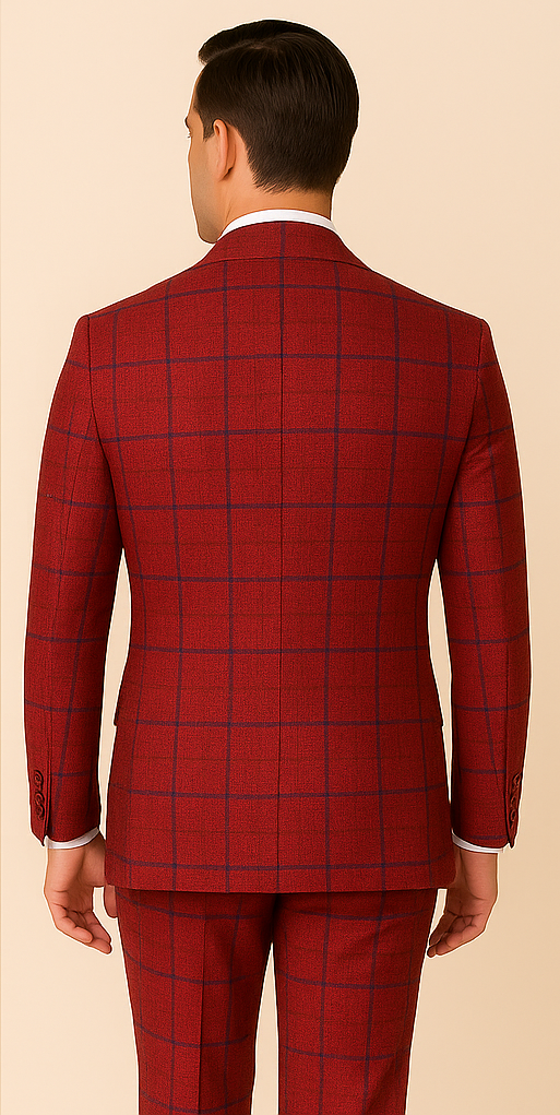 Rossiman Red & Blue Windowpane Double-Breasted Suit