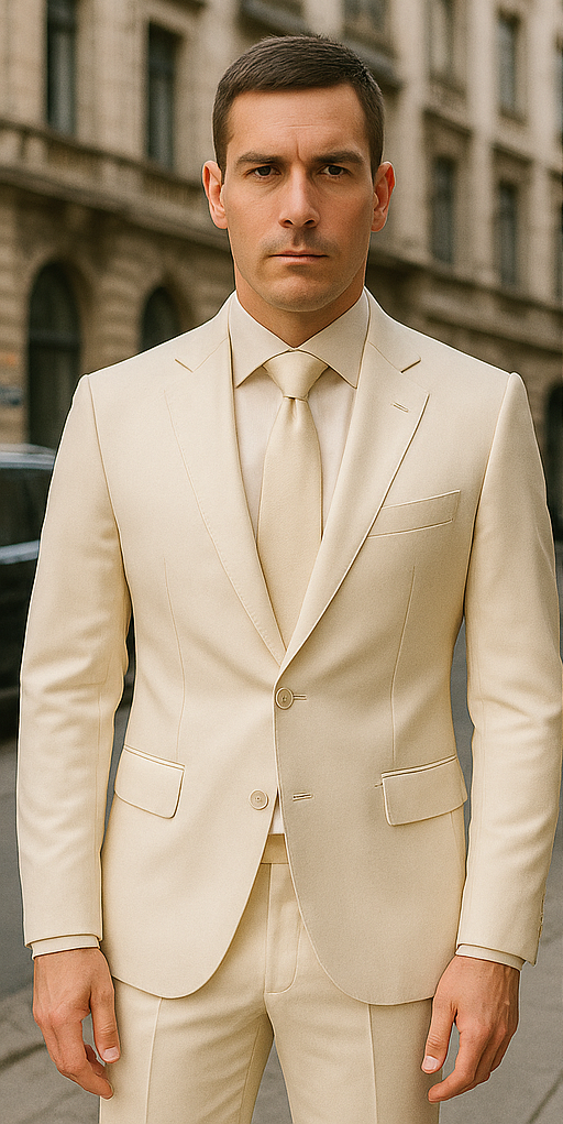 Rossiman White Sateen Suit - High-Shine Finish