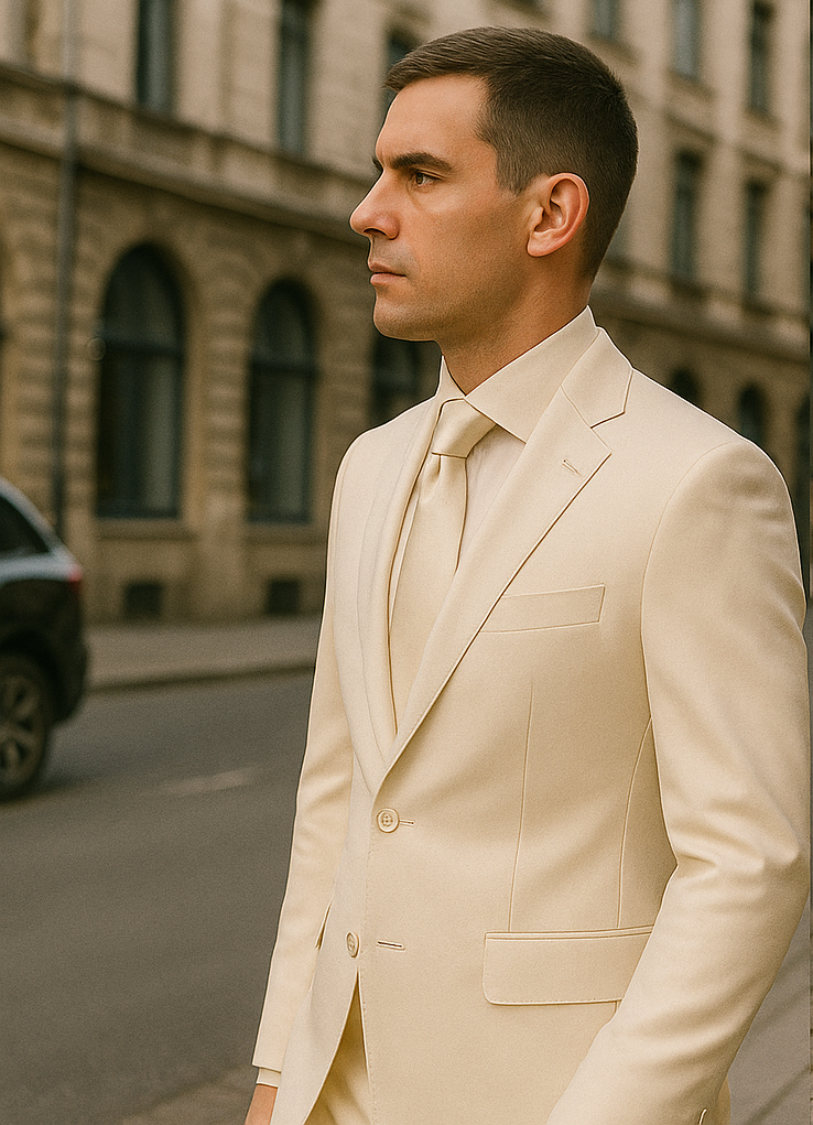 Rossiman White Sateen Suit - High-Shine Finish