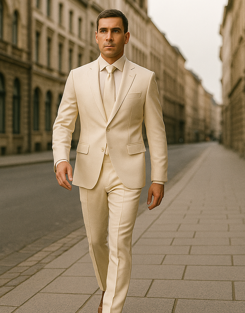 Rossiman White Sateen Suit - High-Shine Finish
