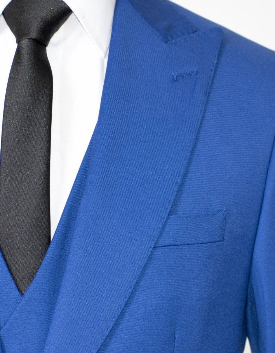 Royal Blue Slim-Fit Suit 3-Piece Set, Gold Buttons