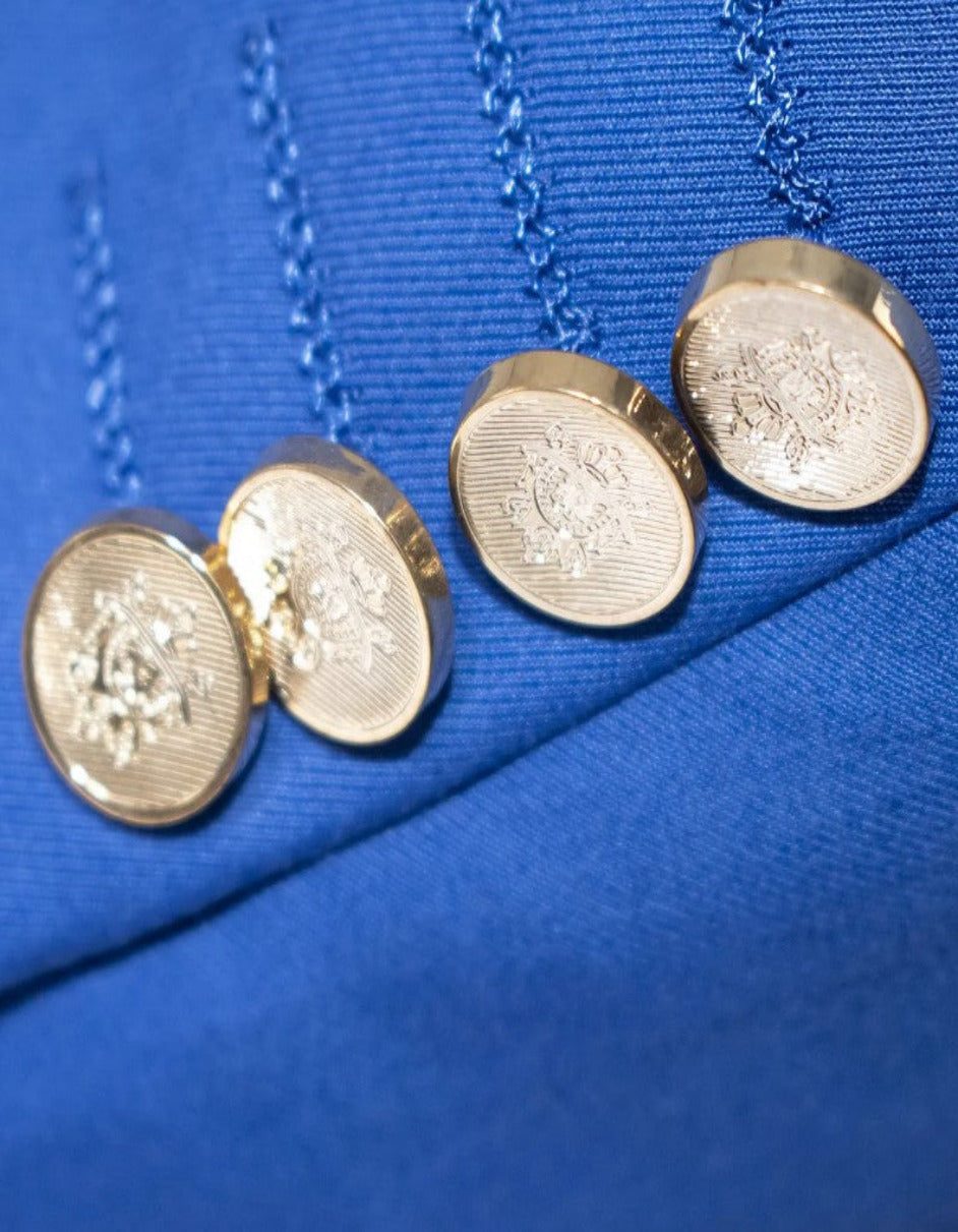 Royal Blue Slim-Fit Suit 3-Piece Set, Gold Buttons